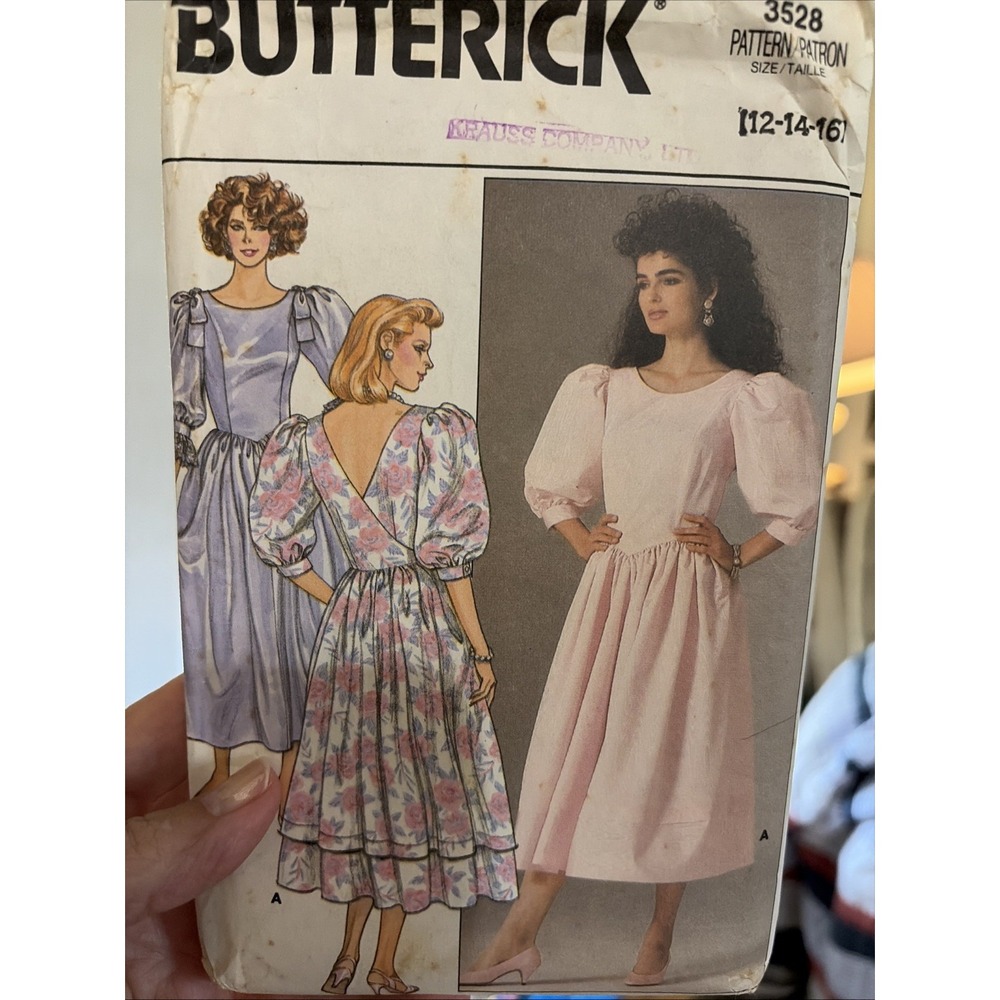 Vintage Butterick 3528 Sewing Pattern Misses Mock Back Wrap Dress Size 12-16 Cut